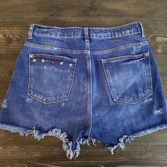 Zara Embroidered Ice Cream Sunshine Cutoffs Denim Jean Shorts Button‎ Fly US 6 - Picture 2 of 6